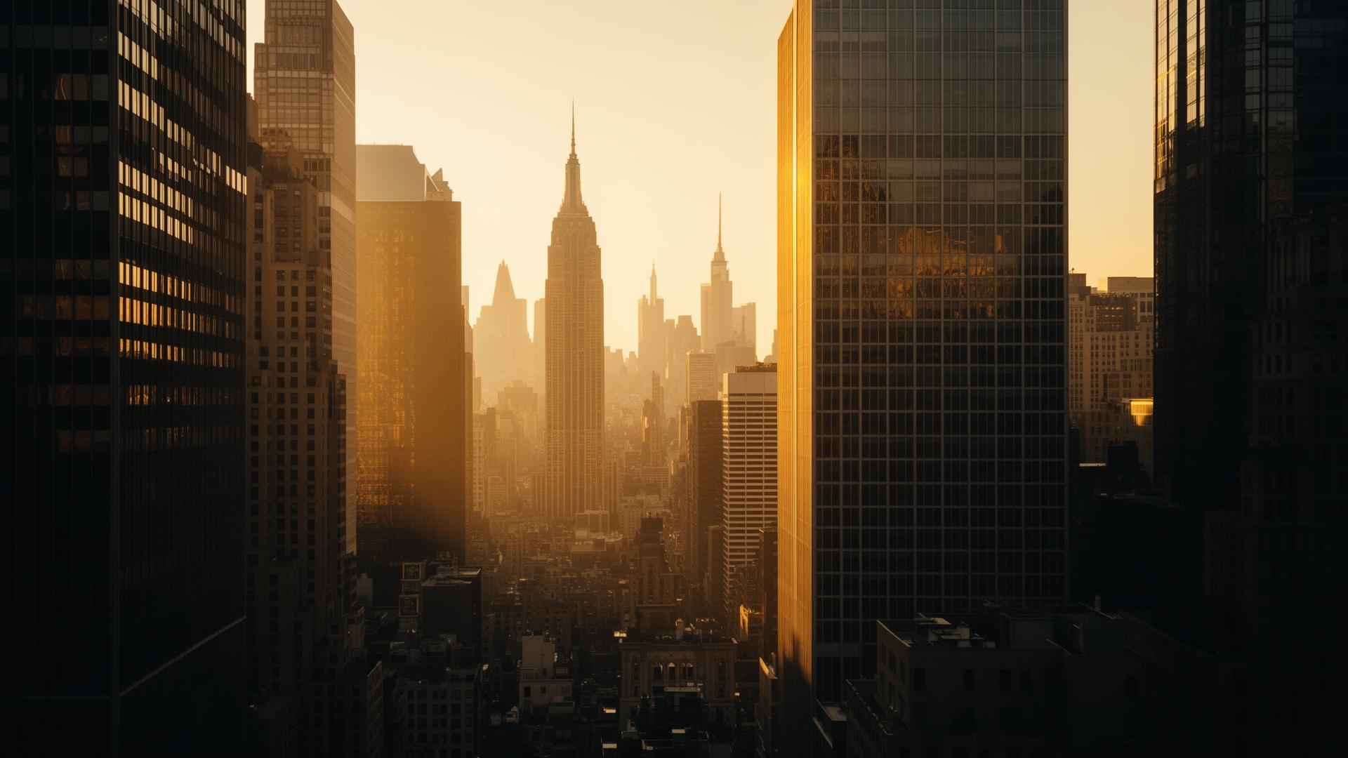 Manhattan financial district at golden hour